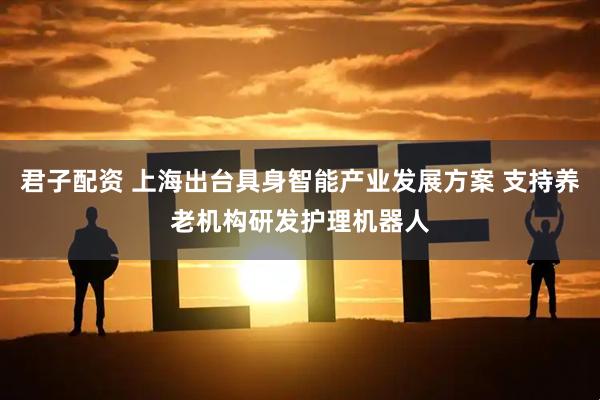 君子配资 上海出台具身智能产业发展方案 支持养老机构研发护理机器人